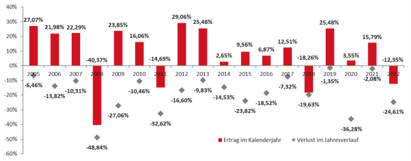 Jährliche Entwicklung Ertrag und Verlust DAX